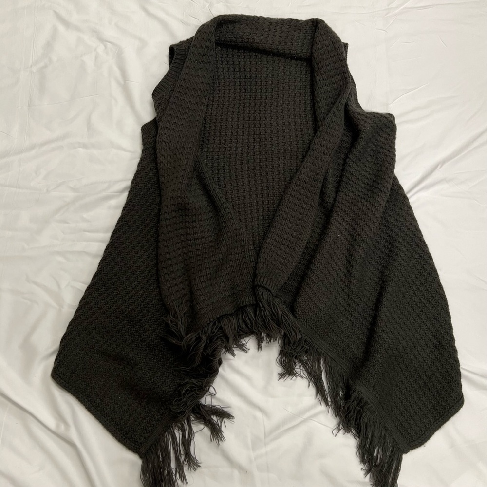 Charcoal Gray Open Front Waterfall Sweater Vest